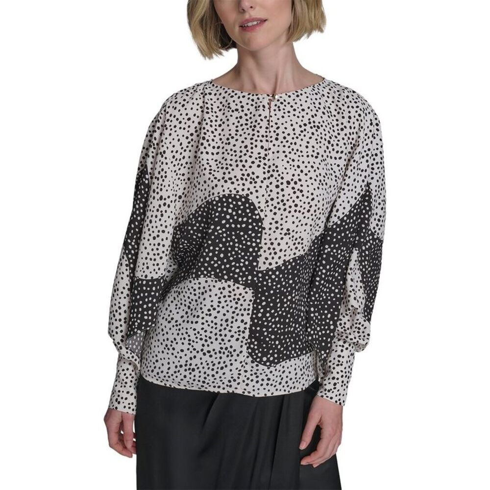 Halston Womens  Printed Dolman Blouse, Black